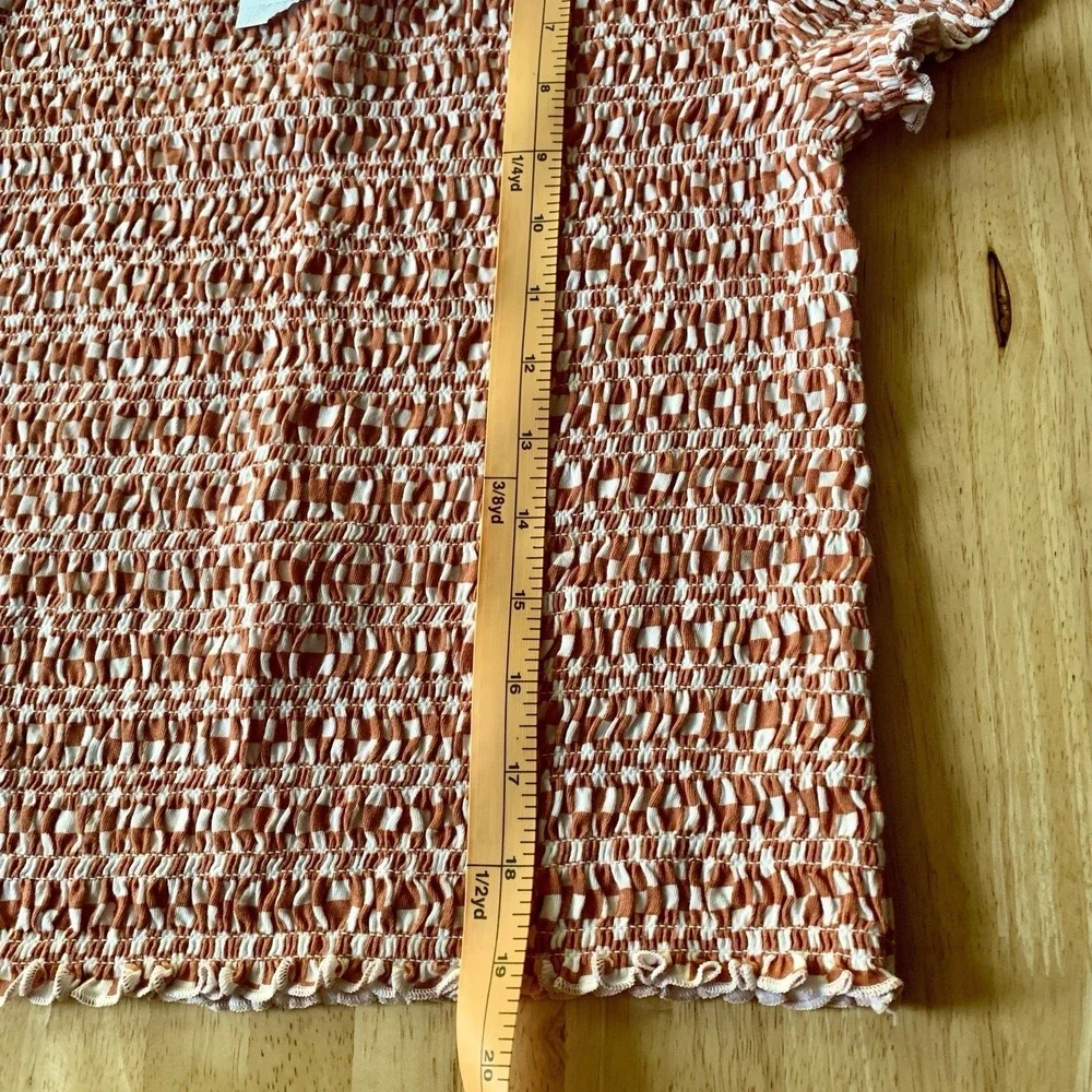 NWT American Eagle Smocked Baby Tee Women's Medium NEW Checkered 100% Cotton AE